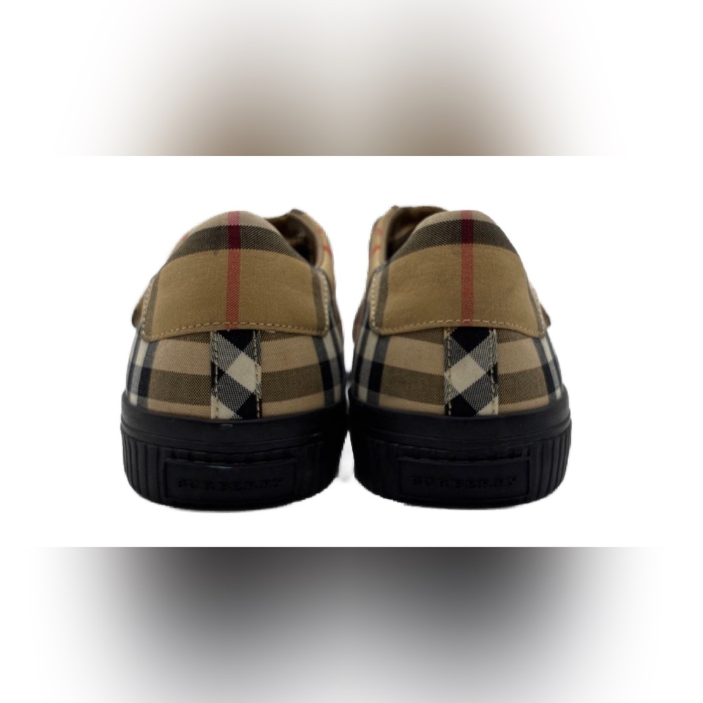 Burberry Tan Nova Check Velcro Strap Low Top Sneakers Black Toe Cap COA Size 35 - Picture 6 of 10
